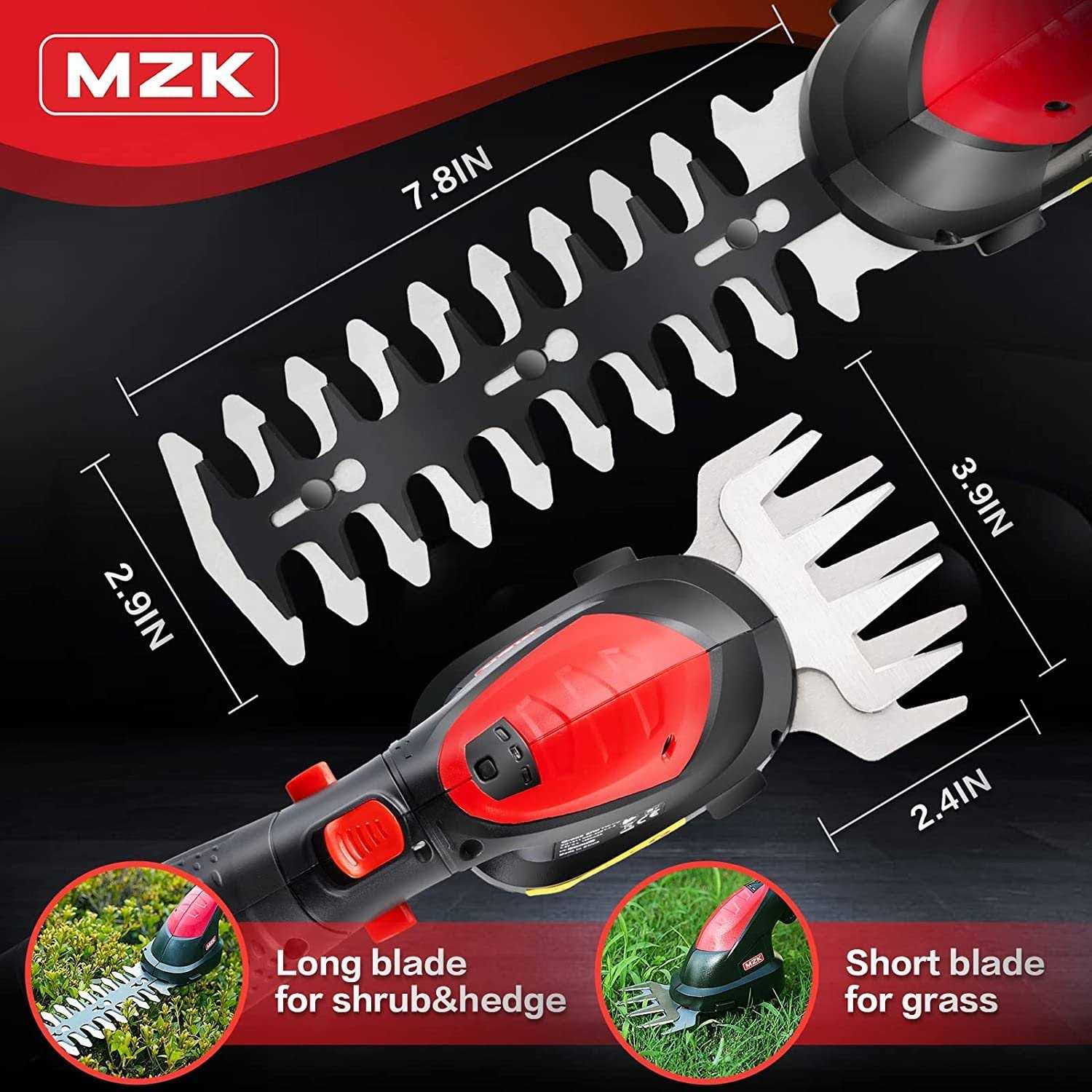 Mzk Trimmer 7.2V Cordless Grass Shear & Hedge Trimmer 2-in-1 Electric Shrub Trimmer/ Handheld Hedge Cutter/ Grass Trimmer/ Hedge Clipper - Image 5