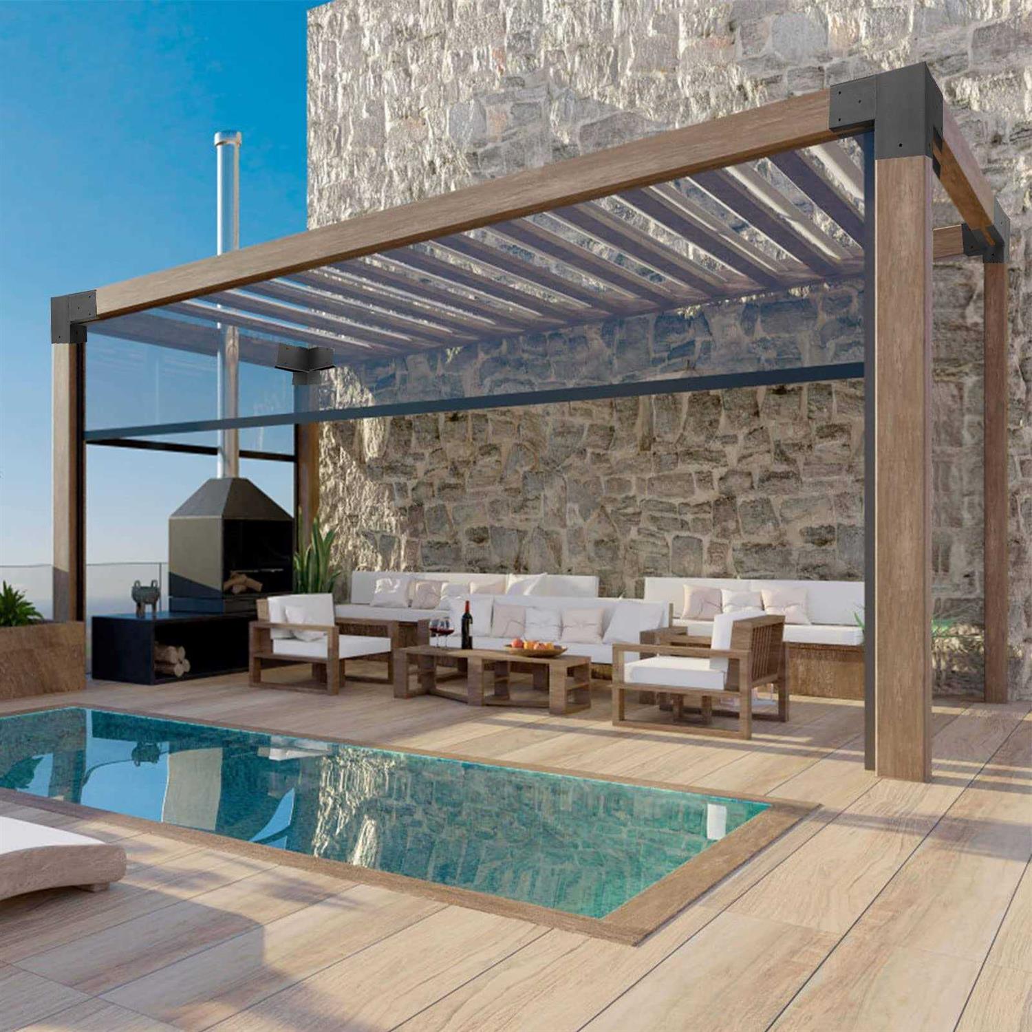 Wilkblck Pergola Brackets 4PCS Woodworks Pergola Kit 3-Way Right Angle Corner Bracket Elevated Wood Stand Kit Pergola/Gazebo Kit Hardware for 4x4 - Image 3