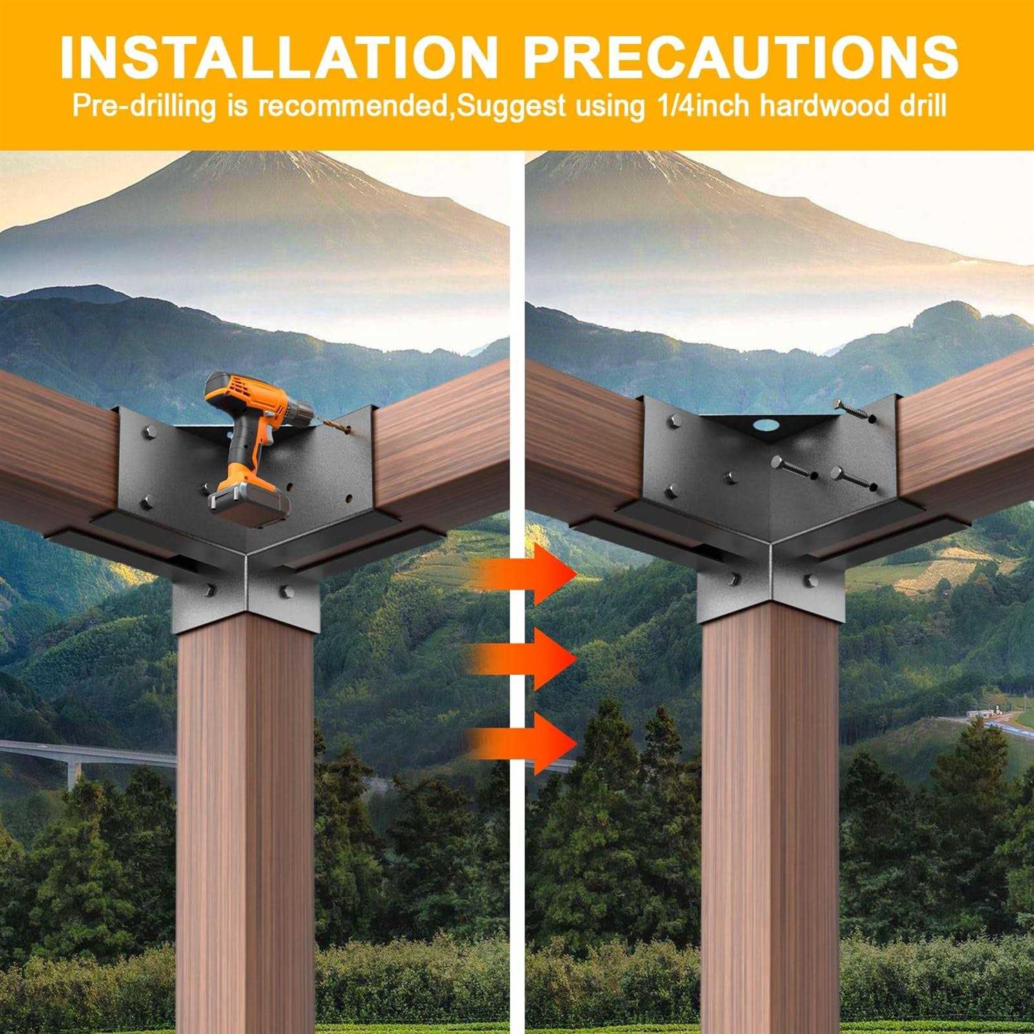 Wilkblck Pergola Brackets 4PCS Woodworks Pergola Kit 3-Way Right Angle Corner Bracket Elevated Wood Stand Kit Pergola/Gazebo Kit Hardware for 4x4 - Image 5