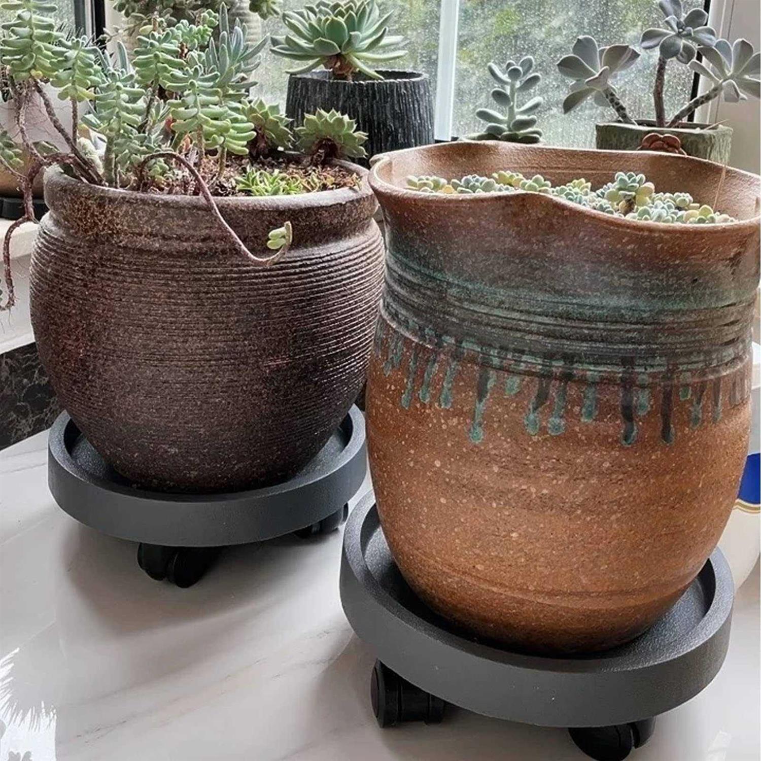 WanderingDonkey 2 Pack of 11 Inch Heavy Duty Plant Caddy with Wheels,Rolling Plant Stand Pot Trolley,Wheeled Planter Saucer Tray,Potted Flower Mover Dolly w - Image 5