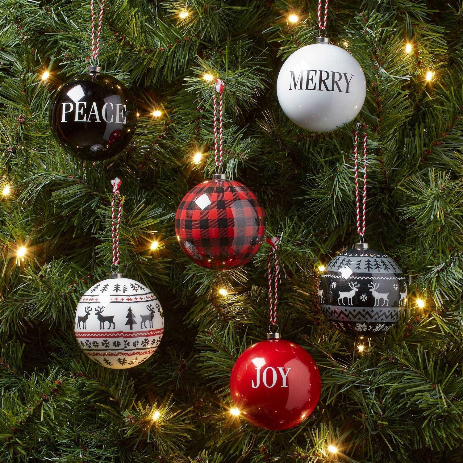 Wondershop Holiday Print Shatter-Resistant Round Christmas Tree Ornament Set 9pc Red/White/Black - Image 3